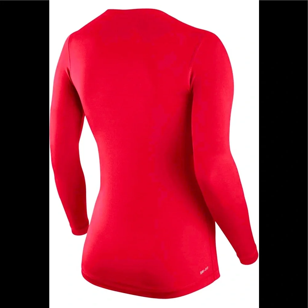 EUC Women’s Nike Pro Dri Fit V-Neck Long-Sleeve Shirt in Red Orange Size Large